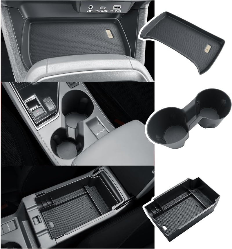 BIBIBO 3Packs 2024 2025 2026 Crosstrek Center Console Organizer for 2023-2026 Subaru Crosstrek&2024+Subaru Impreza Console Trays+ Insert Cup Holder& Wireless Charging Mats Crosstrek 2024 2025 2026 - Image 1